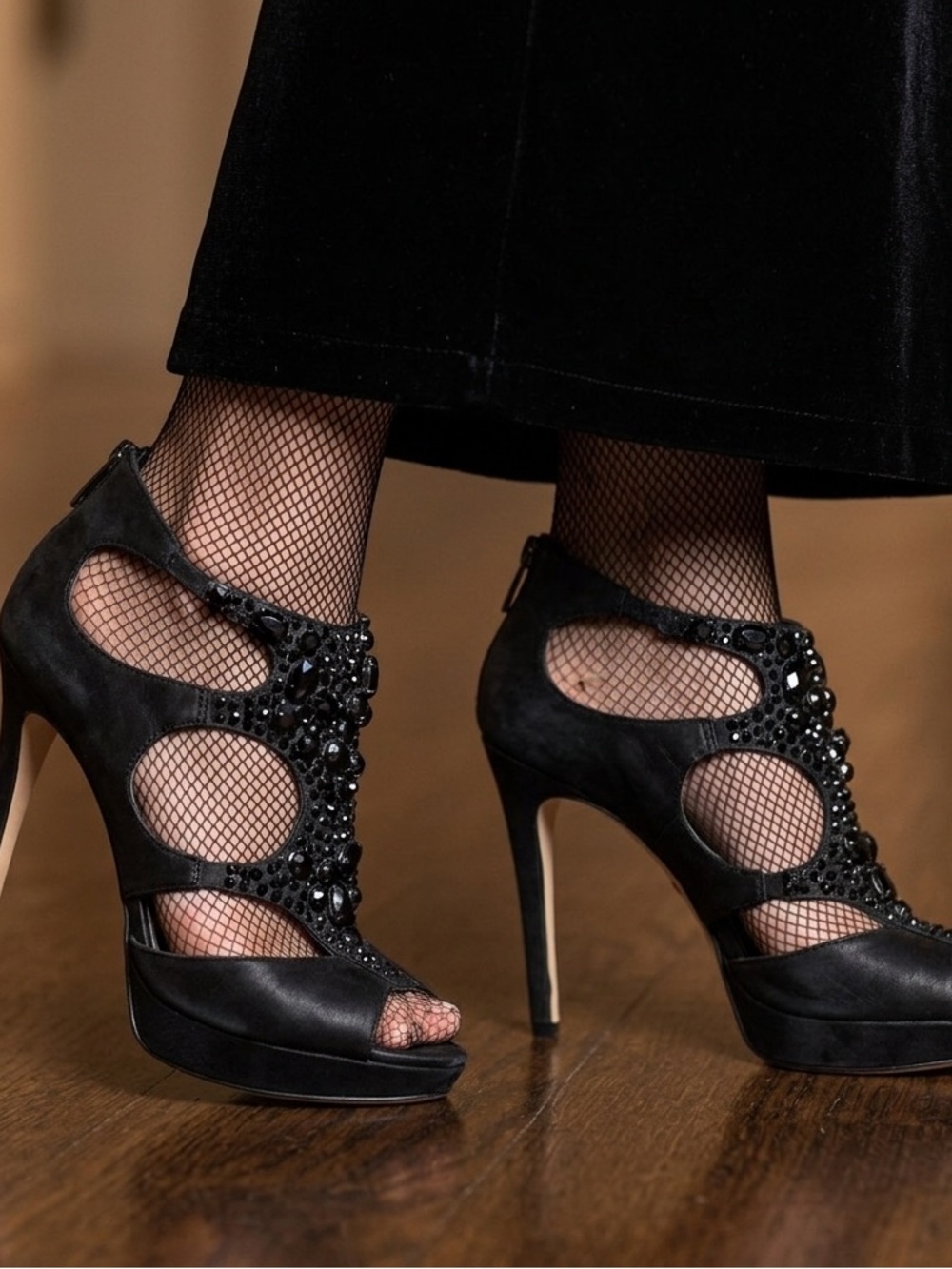 Vince Camuto Black Jeweled Cutout Stiletto Sandals